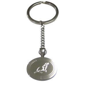 Silver Toned Oval Etched Sea Lion Pendant Keychain